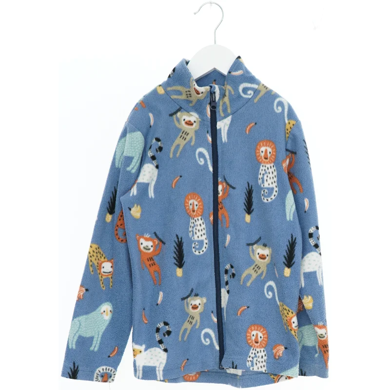 Blå fleecejakke med dyremønster fra Nordbjørn (str. 128)