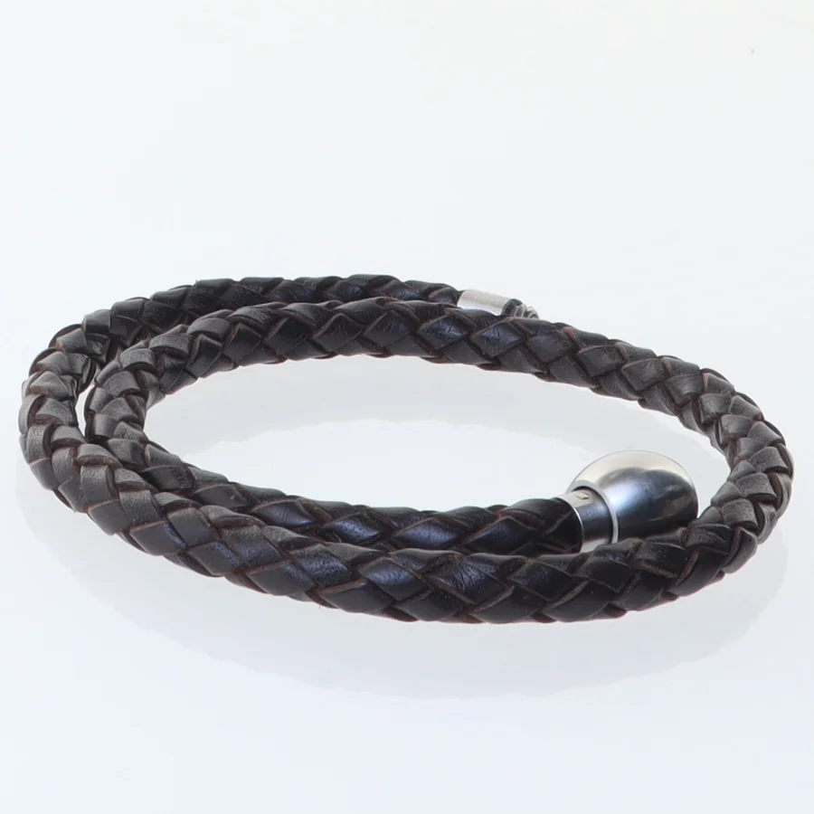 Flettet læderarmbånd (str. 41,5. cm)