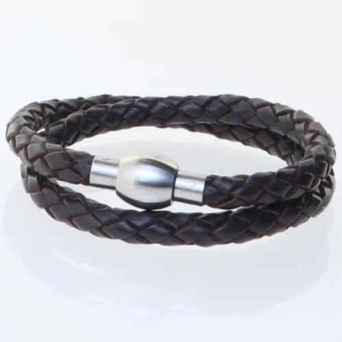 Flettet læderarmbånd (str. 41,5. cm)