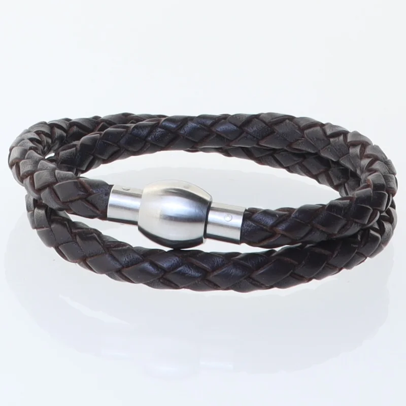 Flettet læderarmbånd (str. 41,5. cm)