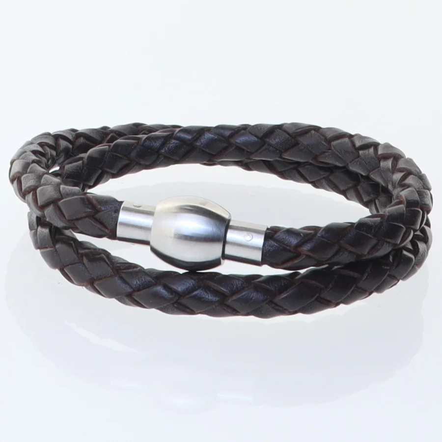 Flettet læderarmbånd (str. 41,5. cm)