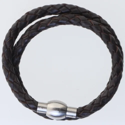 Flettet læderarmbånd (str. 41,5. cm)