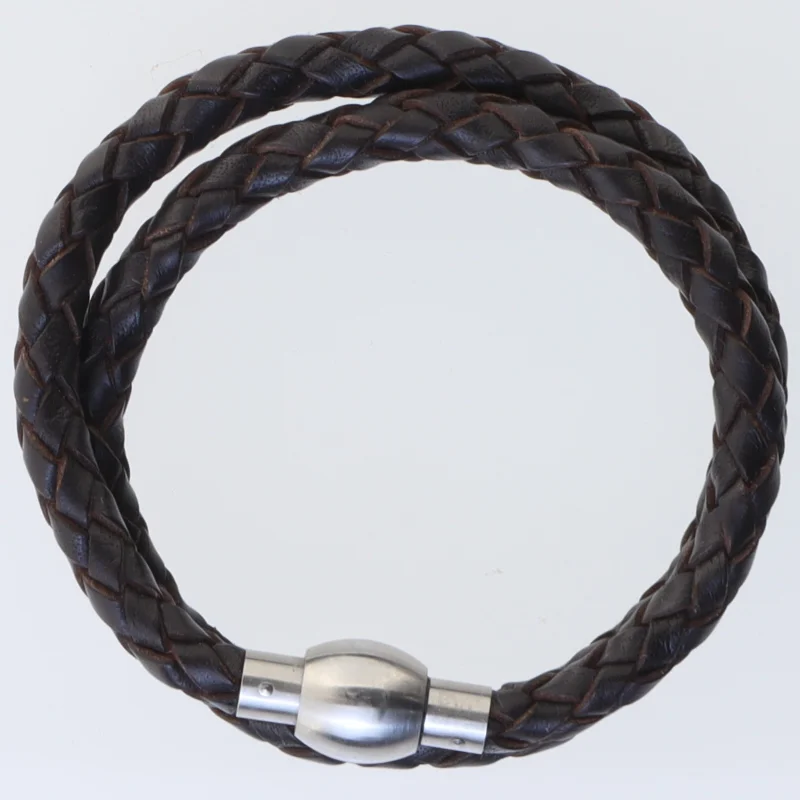 Flettet læderarmbånd (str. 41,5. cm)