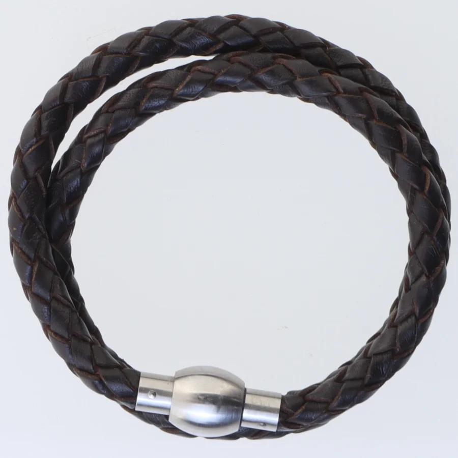 Flettet læderarmbånd (str. 41,5. cm)