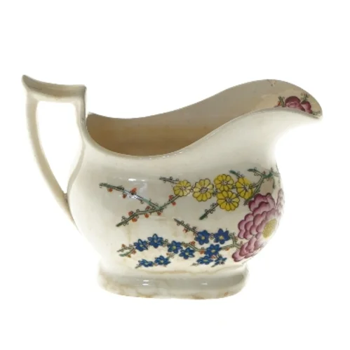 Porcelænsflødekande med blomstermotiv (str. 14,5x10 cm)
