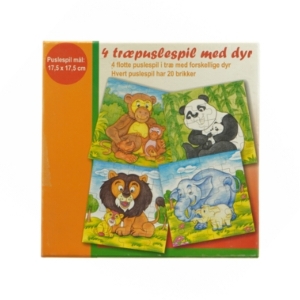 Træpuslespil med dyremotiver (str. 17,5 x 17,5 cm)