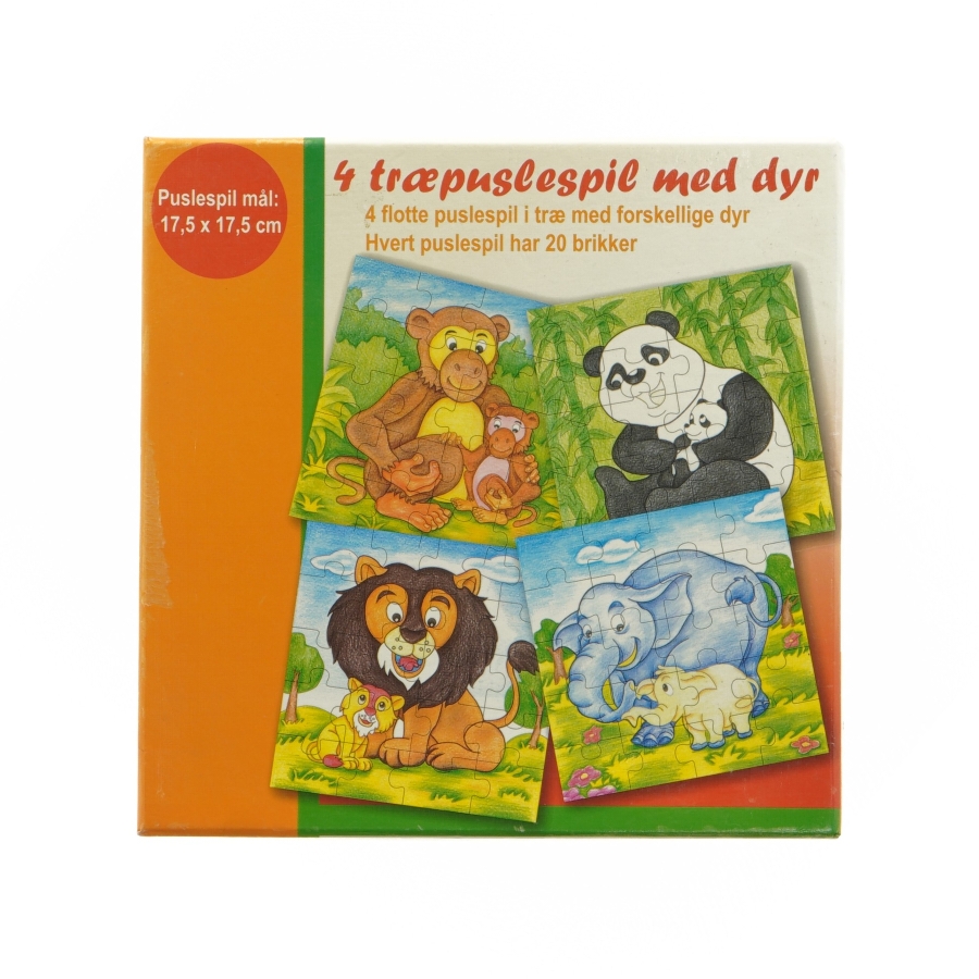 Træpuslespil med dyremotiver (str. 17,5 x 17,5 cm)