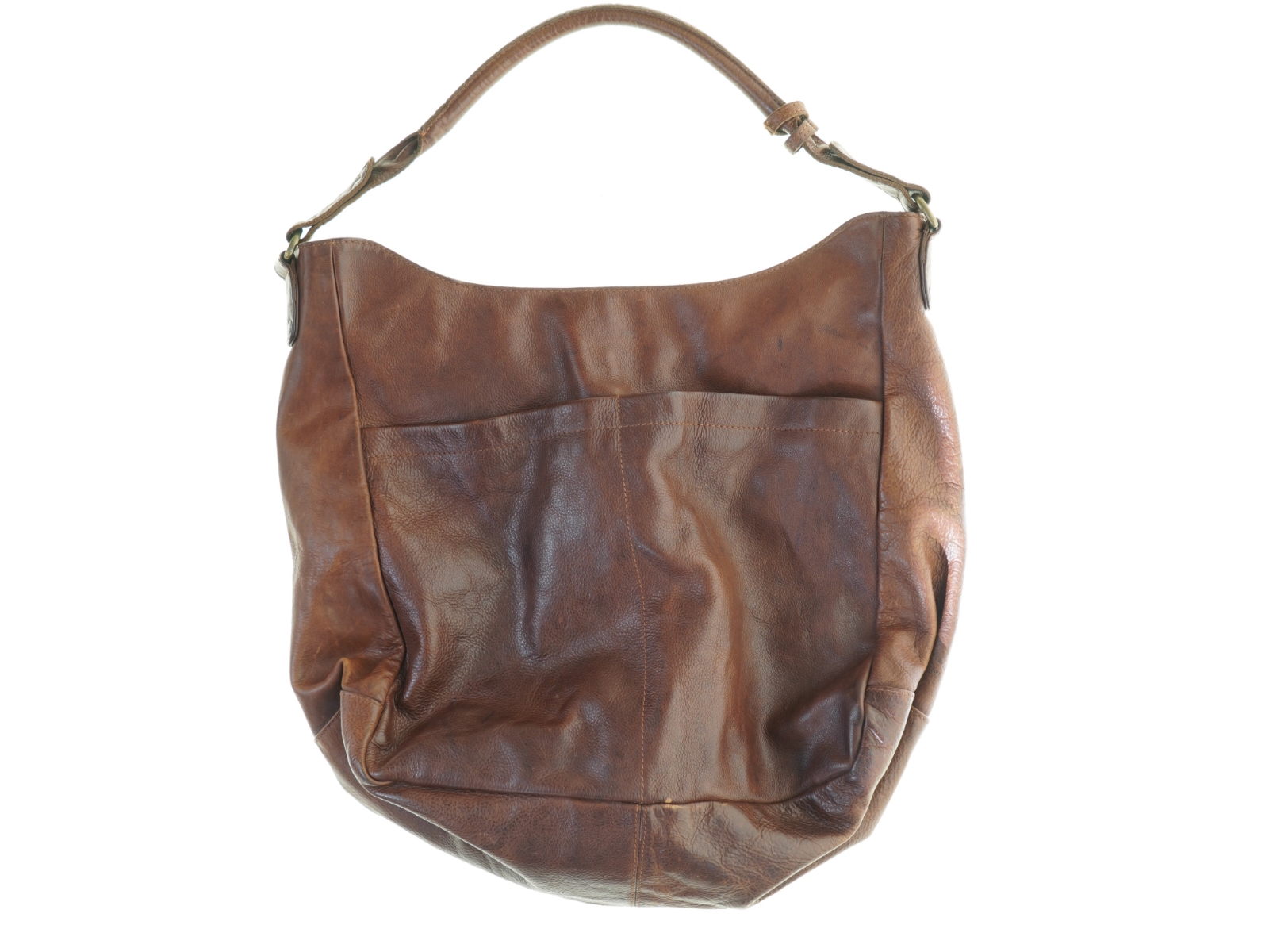 Brunt læder skuldertaske (str. 38 x 33 cm)