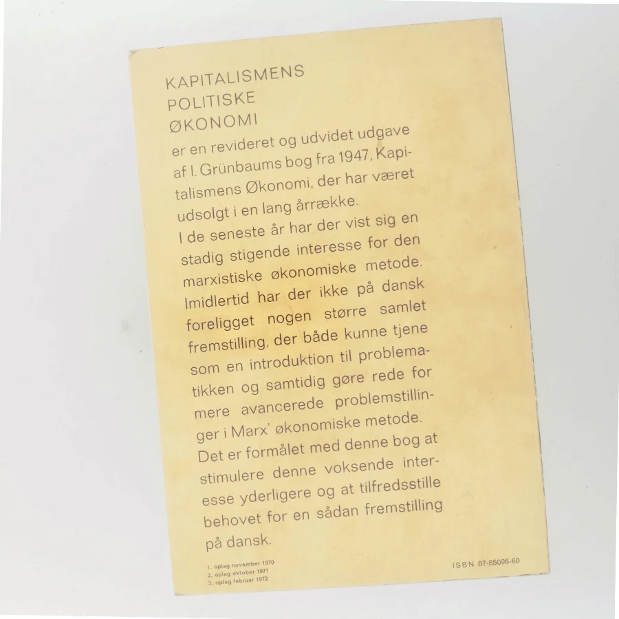 Kapitalismens Politiske Økonomi af I. Grünbaum (Bog)