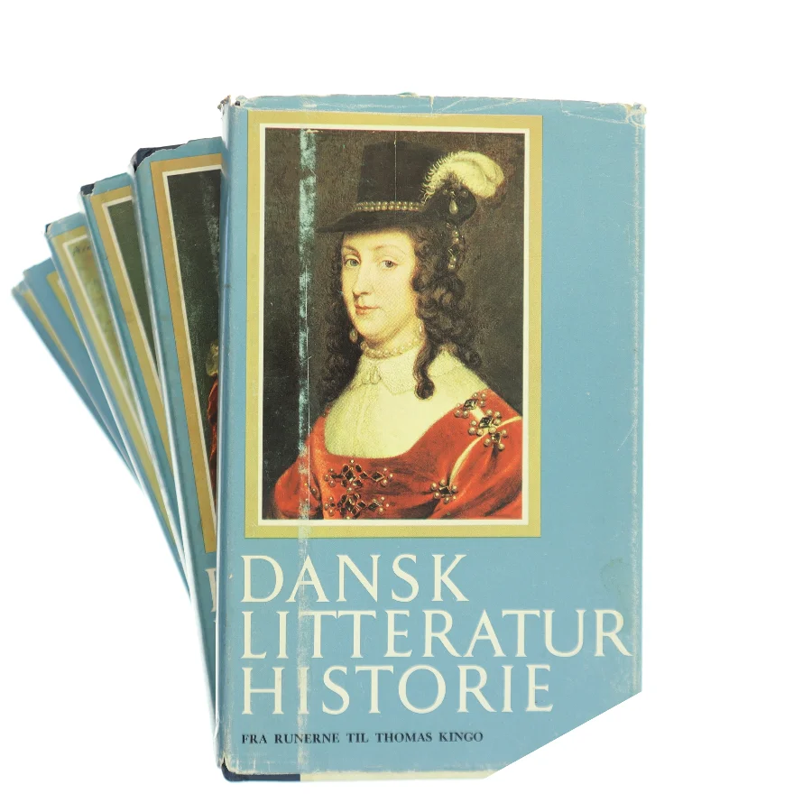 Dansk Litteratur Historie. Fra runerne til Thomas Kingo (bind 1-6) af 
Magister Emil Frederiksen
Dr. phil. Alf Henriques
Dr. phil. Jens Kruuse
Professor Carl Fehrman
(m.fl. som redaktører/forfattere til værket "Dansk Litteratur Historie") (Bog)
