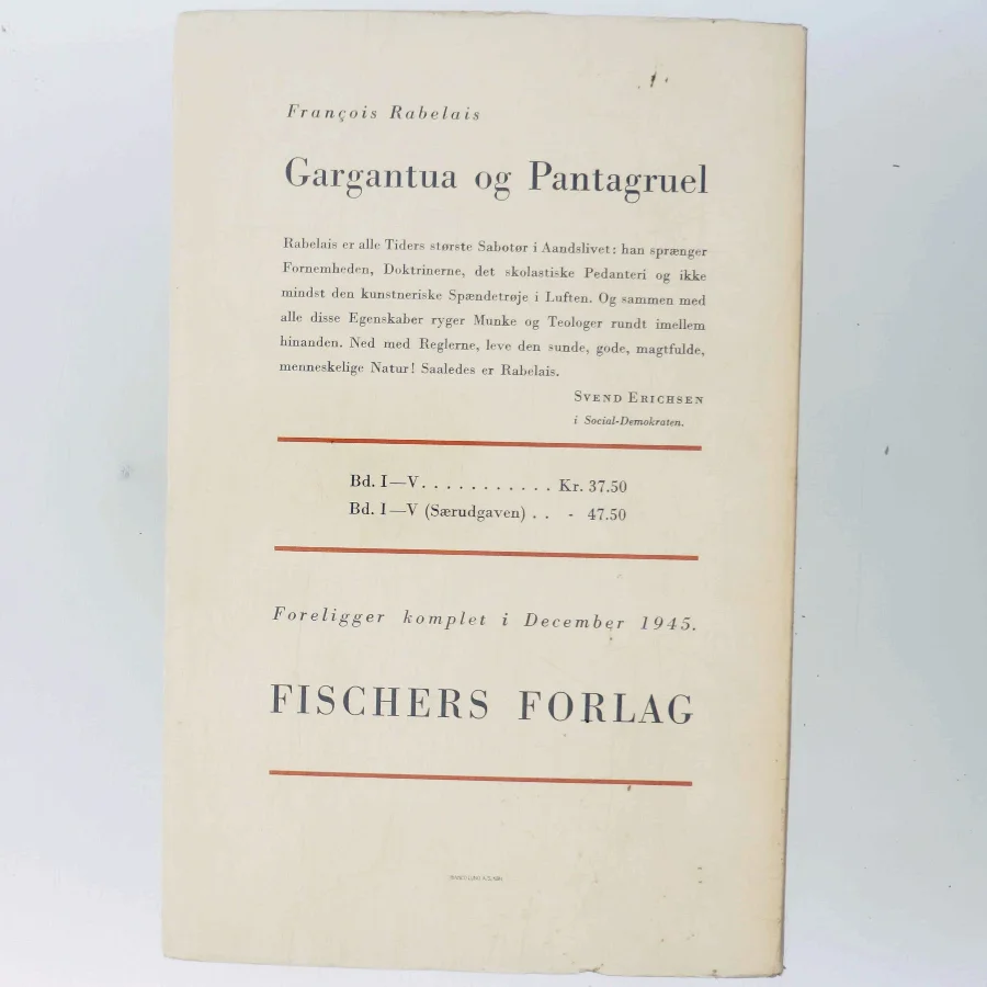 Gargantua og Pantagruel. V. Pantagruel (femte del) samt noter til hele værket af François Rabelais (Bog)