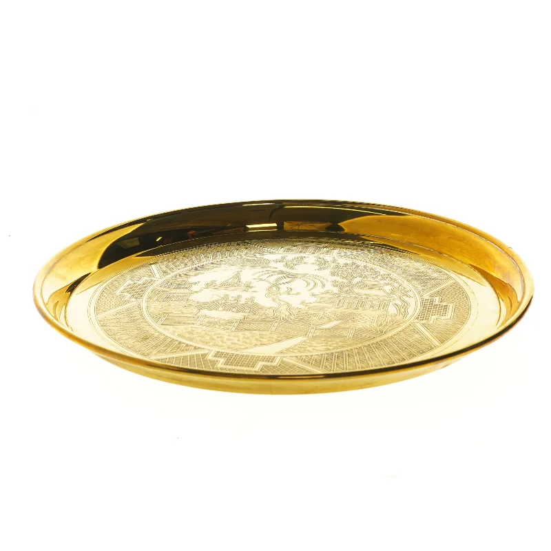 Kinesisk dekoreret guldtallerken (str. Ø 41 cm)