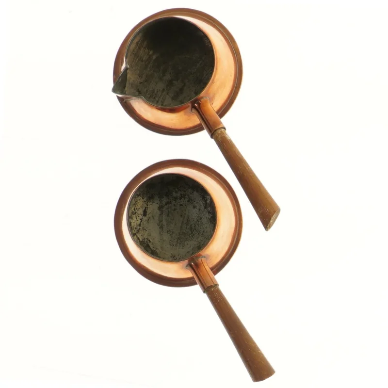 Kobber kaffekander med træhåndtag (str. Ø 9 cm)