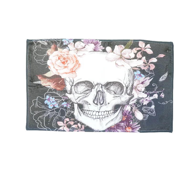Bademåtte med skelet og blomster (str. 80 x 45)