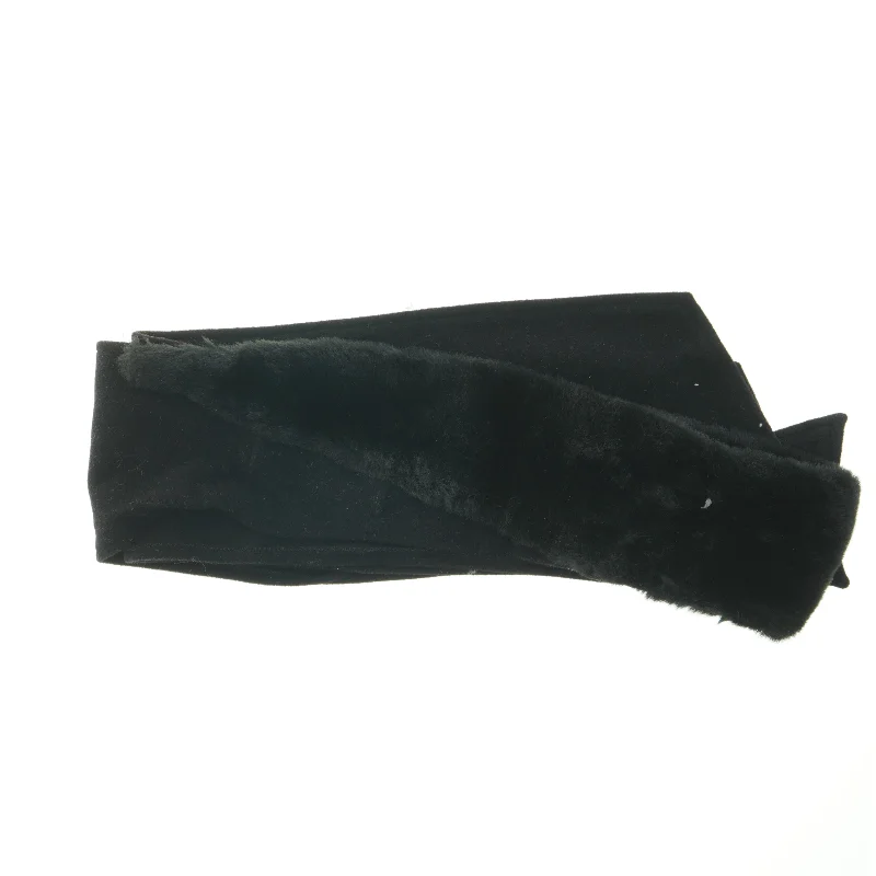 Sort tørklæde med faux pelskant (str. 200x15 cm)