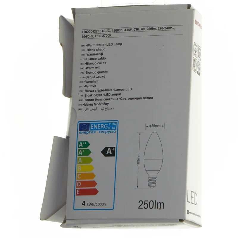 Toshiba LED-lyspære E14 4W fra Toshiba (str. 11 cm)