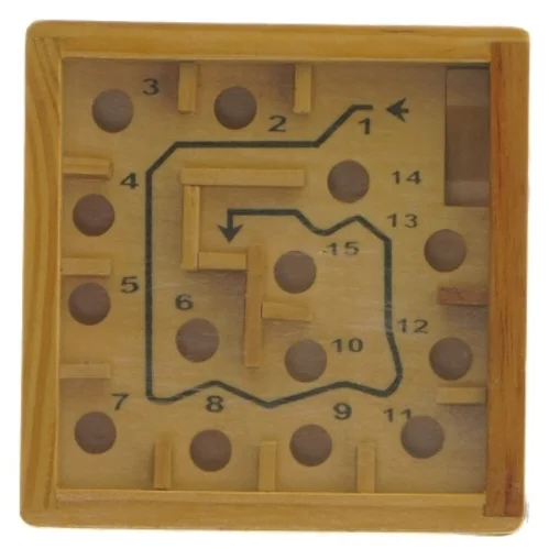 Labyrintspil i træ (str. 9x9x2,5 cm)