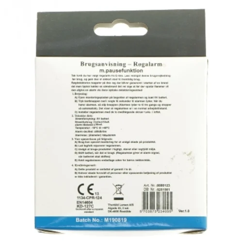 Optisk røgalarm med pausefunktion fra Thorkild-Larsen (str. 106x36 mm)