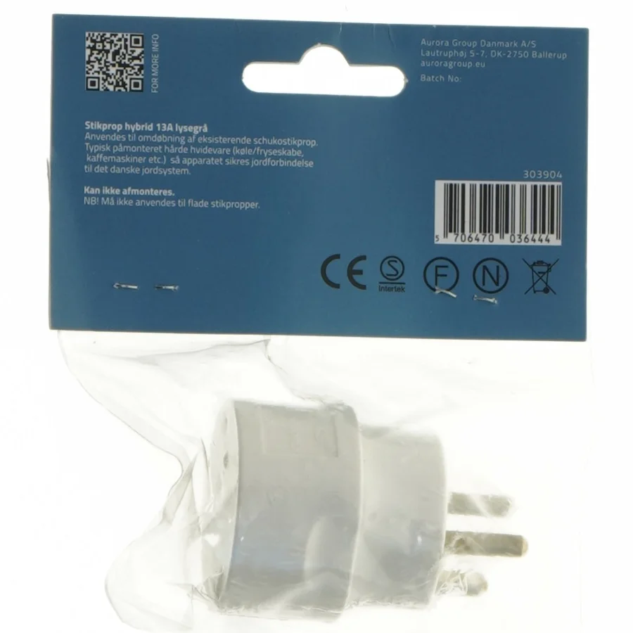 Strømstikadapter Schuko/Dansk jord fra Nordic Quality (str. 6 cm)