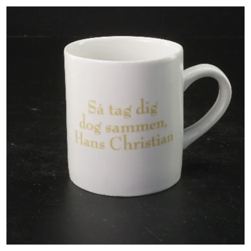 Porcelænskrus med tekst fra Matador (str. Ø 8x9 cm)