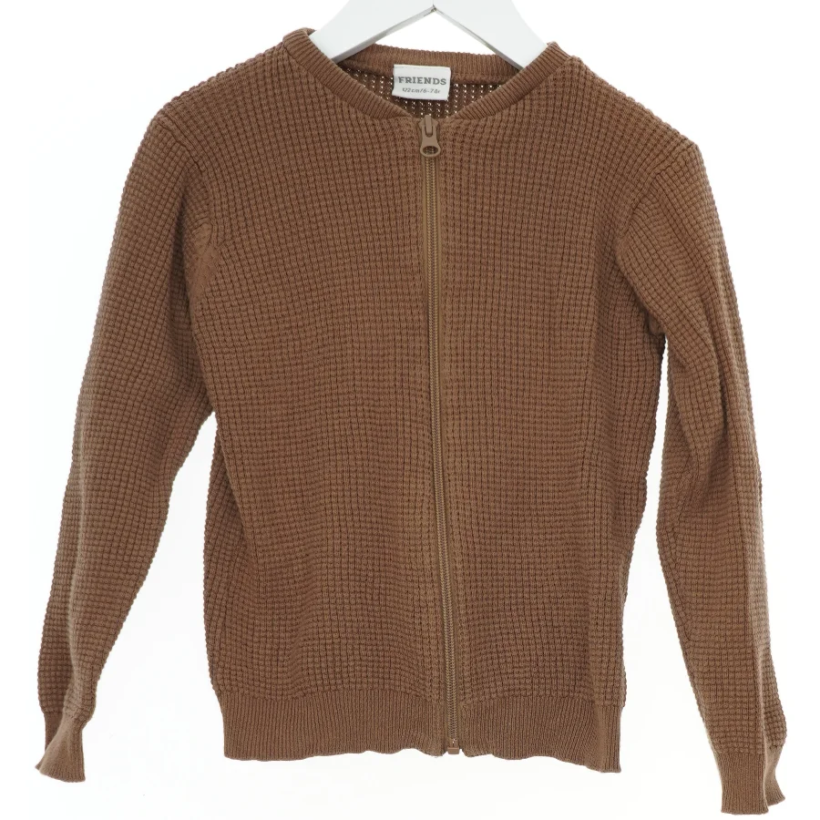 Brun cardigan med lynlås fra Friends (str. 122)