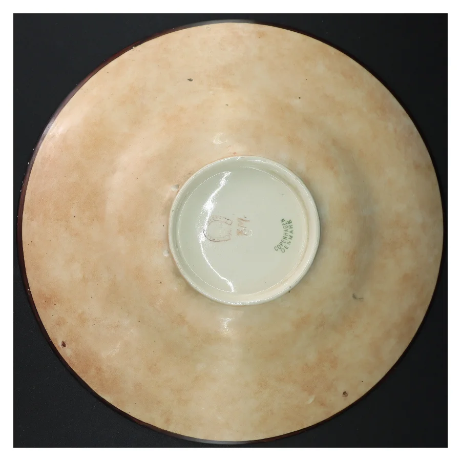 Dekorativ keramikfad med svampe motiv (str. Ø 30 cm)