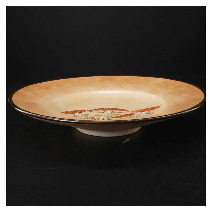 Dekorativ keramikfad med svampe motiv (str. Ø 30 cm)