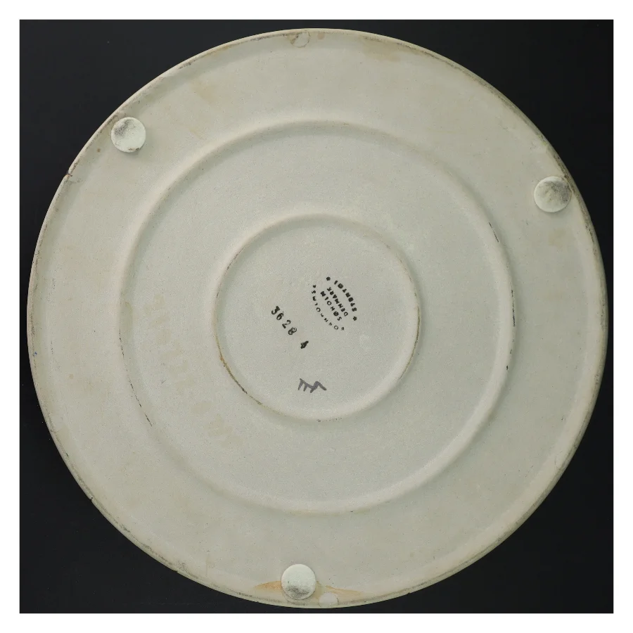 Keramikfad med bladmotiv fra søholm (str. Ø 31 cm)