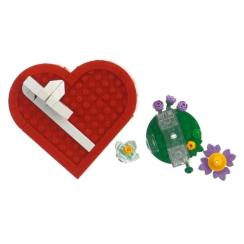 Hjerteformet LEGO æske med blomster fra Lego (str. 10x11 cm)