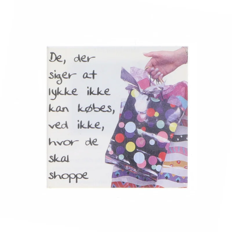 Magnet med tekst og gaveillustration (str. 6 og en halv cm x 6 og en halv cm)