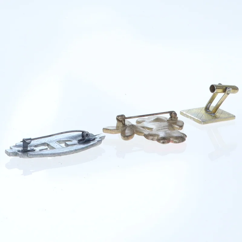 Vintage brocher og manchetknap (str. 2 cm til 4 komma 5 cm)