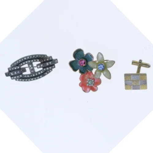 Vintage brocher og manchetknap (str. 2 cm til 4 komma 5 cm)