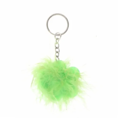 Grøn nøglering med fjer og blomster vedhæng (str. 10 x 5 cm)