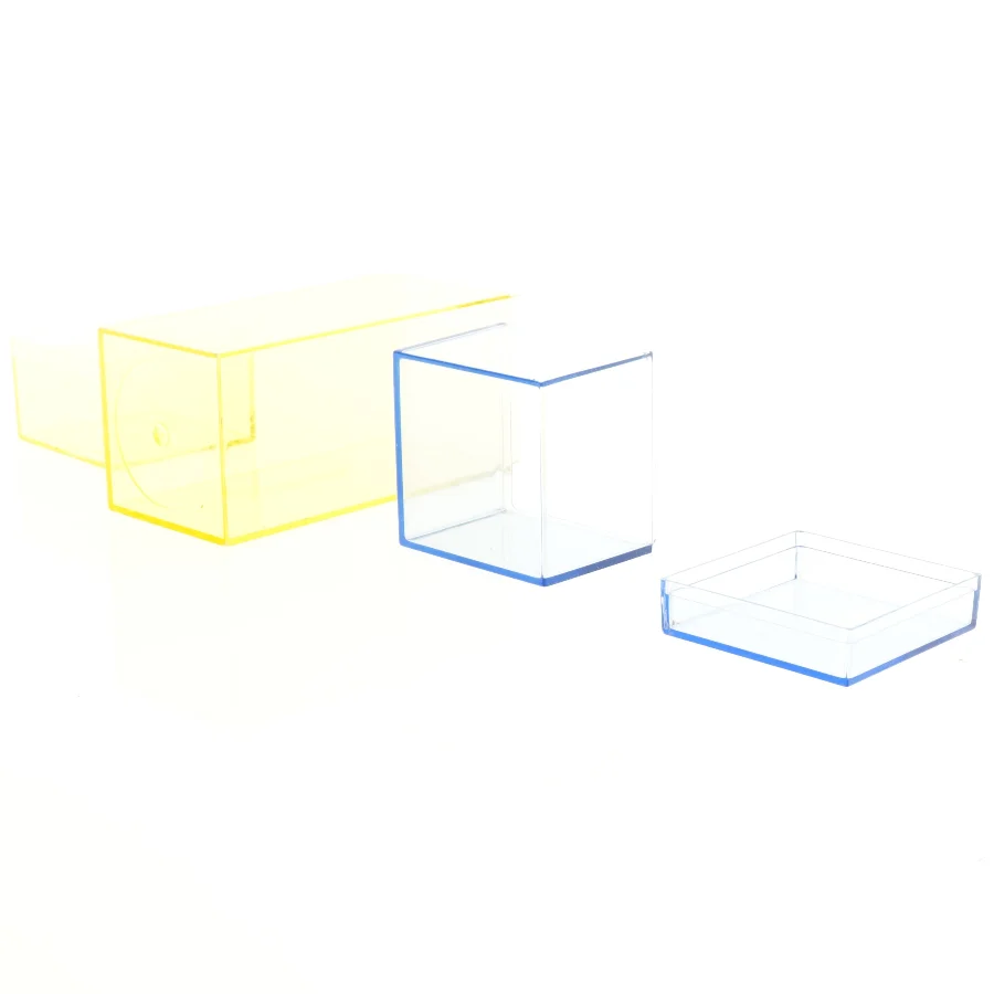 Transparente CD Cases i gul og blå (str. 6 x 6 cm og 16 x 6 cm)