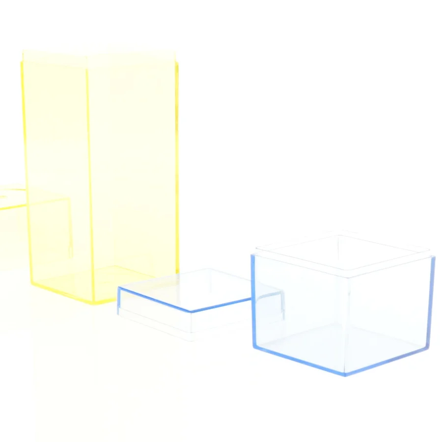 Transparente CD Cases i gul og blå (str. 6 x 6 cm og 16 x 6 cm)