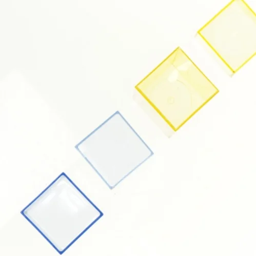 Transparente CD Cases i gul og blå (str. 6 x 6 cm og 16 x 6 cm)