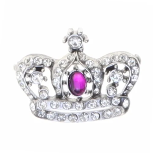 Broche i form af en krone med rhinsten og lilla sten (str. 3,1 x 2,5 cm)