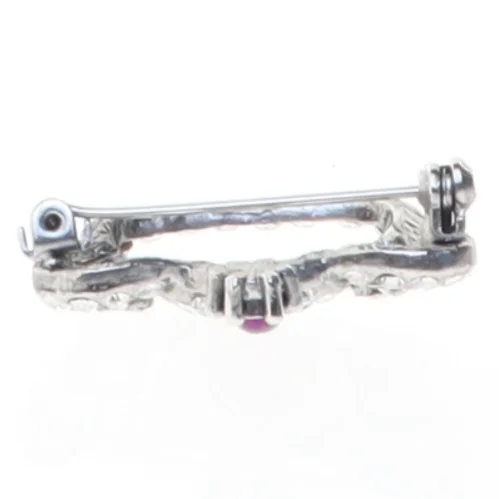 Broche i form af en krone med rhinsten og lilla sten (str. 3,1 x 2,5 cm)