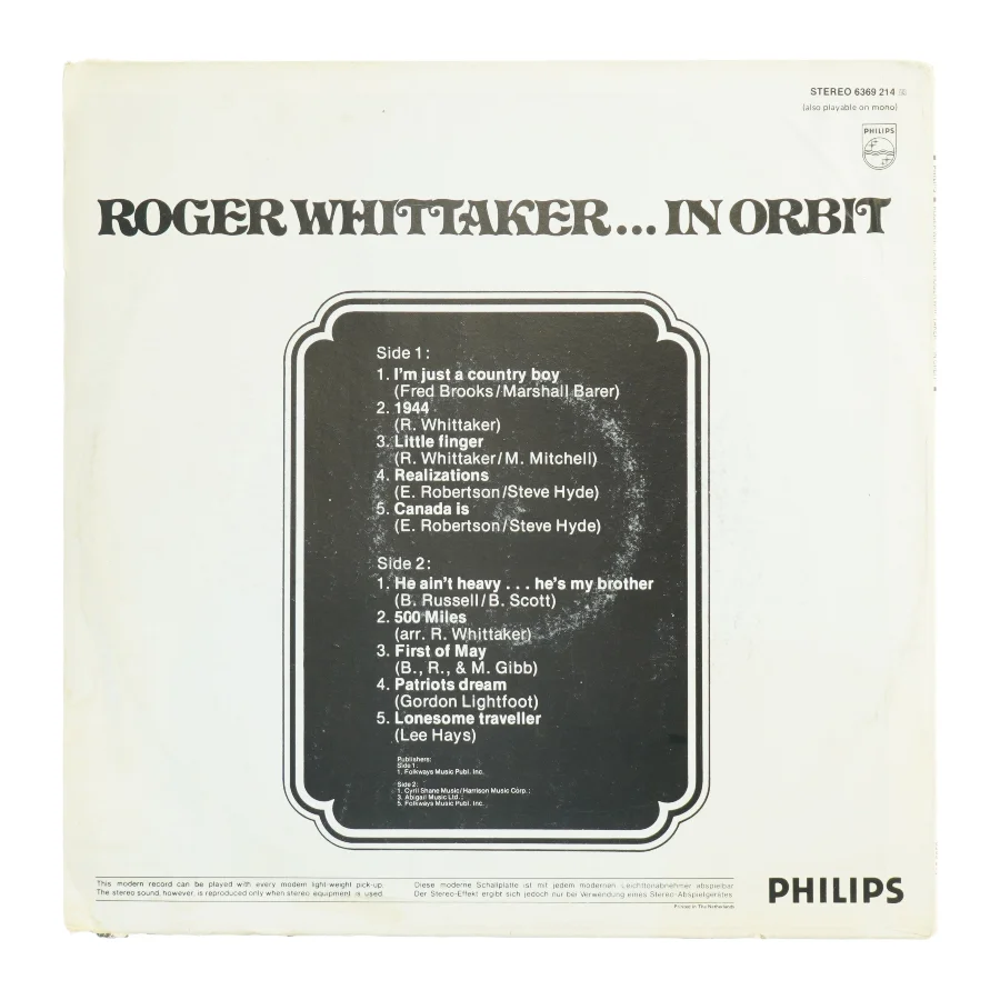 Roger Whittaker - In Orbit LP
