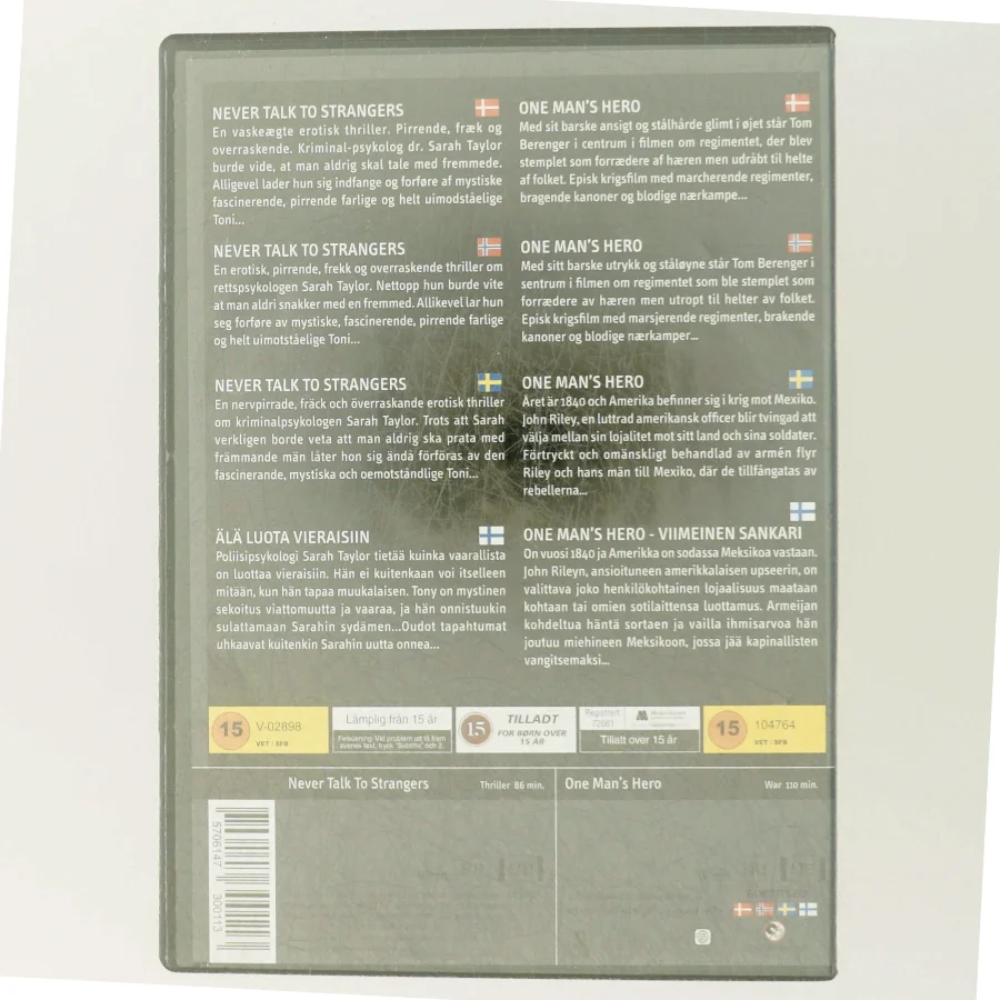 DVD Film Sæt - Never Talk To Strangers og One Man's Hero fra Scanbox