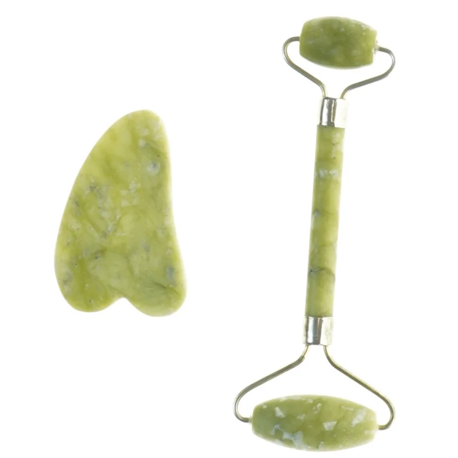 Jade roller og gua sha sæt (str. 7 x 4 cm og 14 x 6 cm)