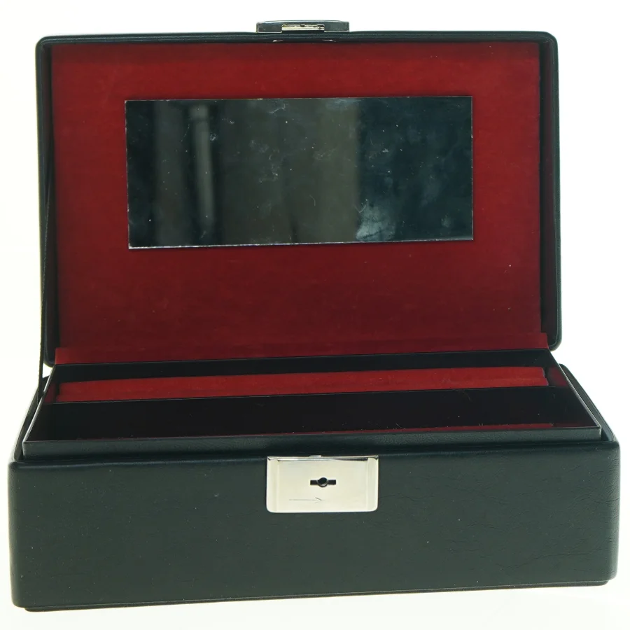 Sort smykkeskrin med spejl (str. 20 x 13 x 7 cm)