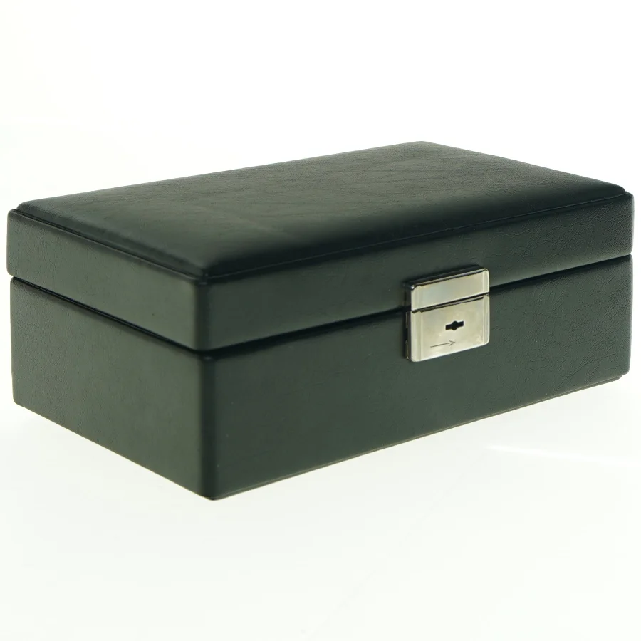 Sort smykkeskrin med spejl (str. 20 x 13 x 7 cm)