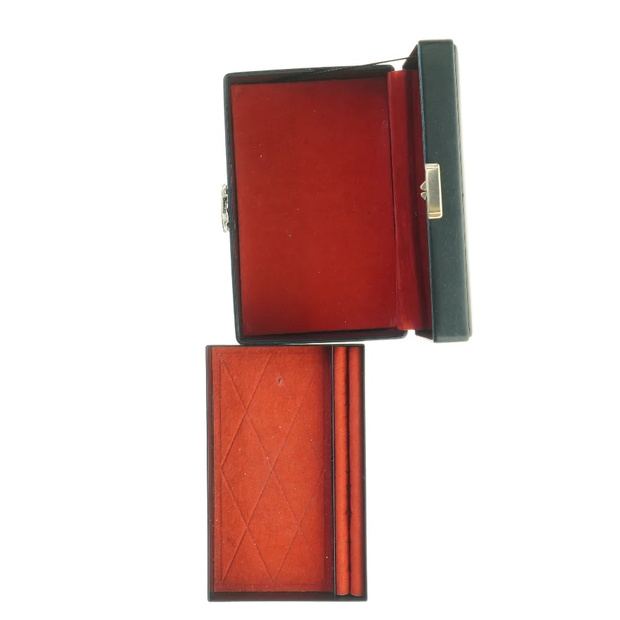 Sort smykkeskrin med spejl (str. 20 x 13 x 7 cm)