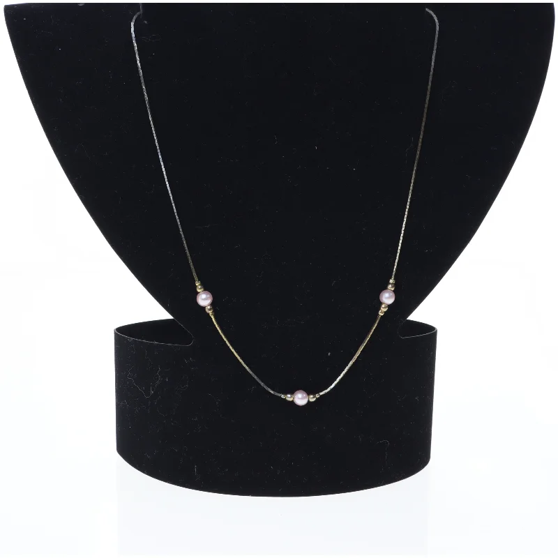 Guld halskæde med perler (str. 50 cm)