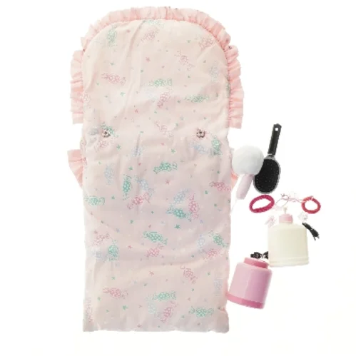 Dukke tilbehør sæt med lyserød sovepose (str. 61x26,5 cm)