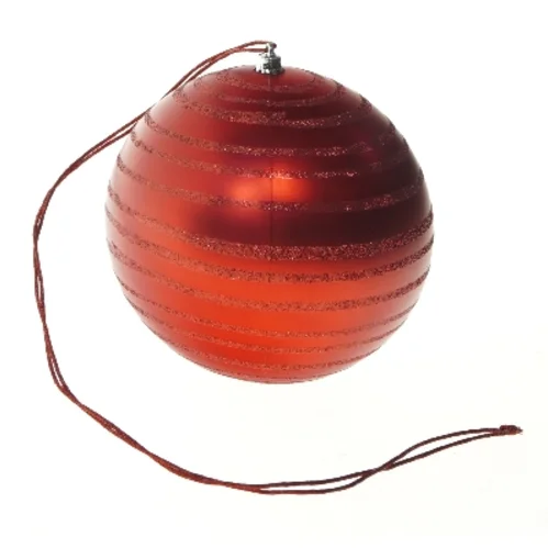 Rød julekugle med snor (str. 16 cm)