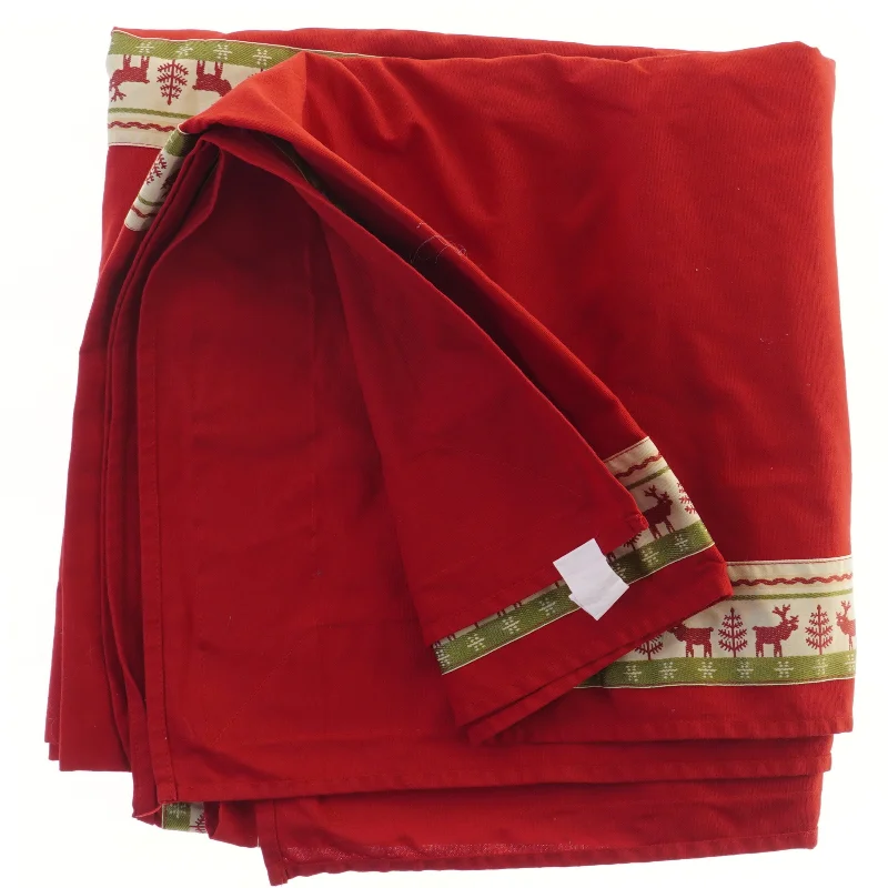 Smuk rød juledug med rensdyrmotiv (str. 316x144 cm)