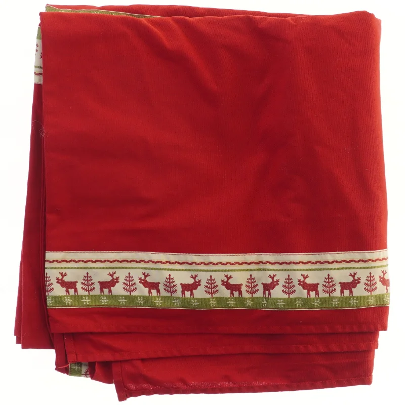 Smuk rød juledug med rensdyrmotiv (str. 316x144 cm)