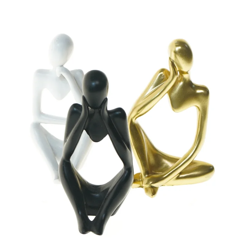 Dekorative figurer i hvid, sort og guld, 3 stk (str. 3 stk 13 cm)